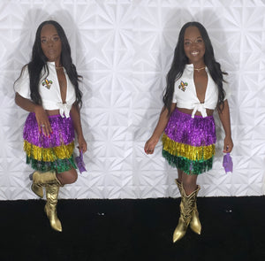 Mardi Gras Tiered Tinsel Fringe Skirt